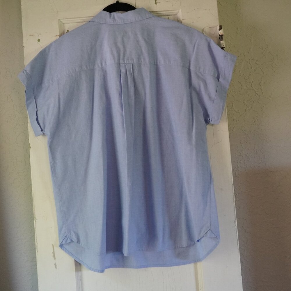 Talbots Poplin Split Neck Shirt End on End - Collared V-Neck Cuffed Sleeve - Picture 3 of 8